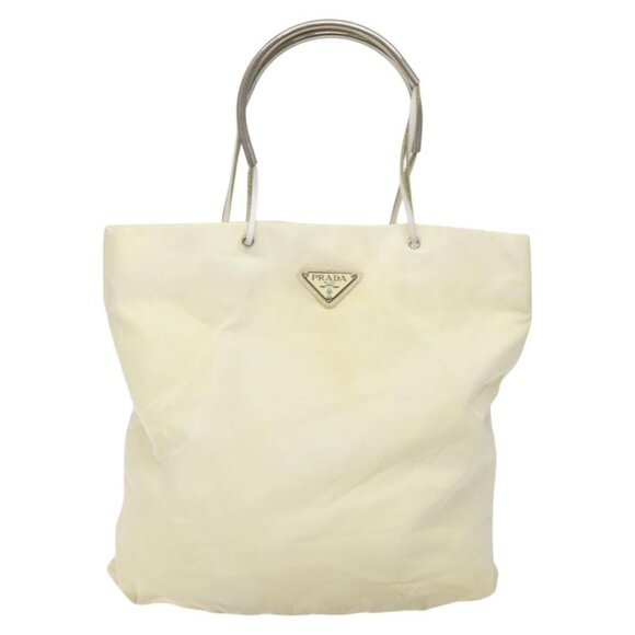 PRADA Hand Bag Nylon Cream Silver Auth EC470 - Picture 10 of 15